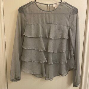 Loft Tiered Gray Blouse Petite XXSP